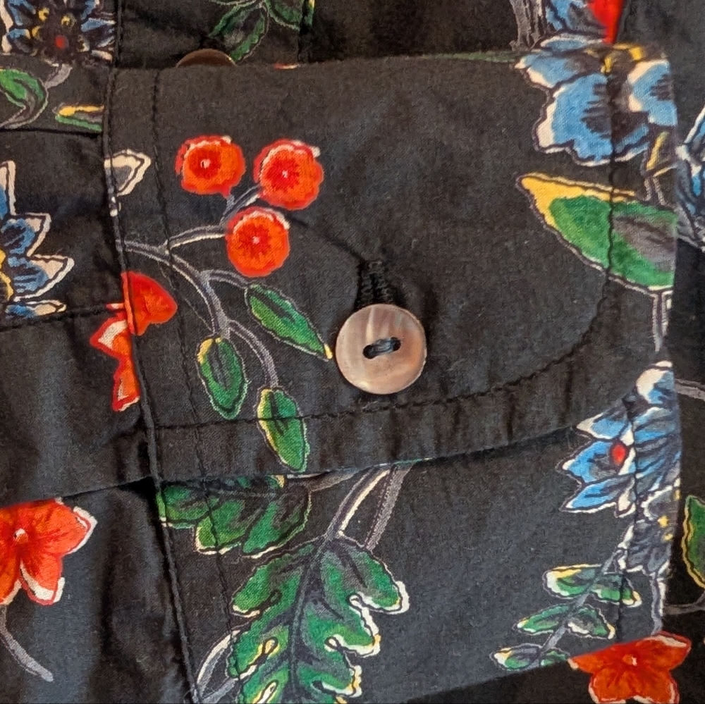 Fragonard Cotton Floral Self Belted Shirt Dress Free Size Navy Red - Picture 4 of 10